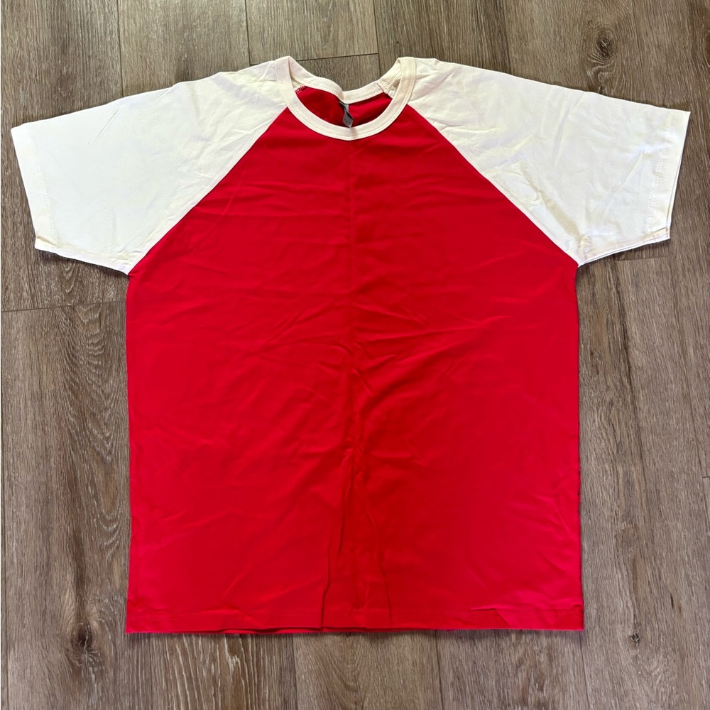 Next Level Apparel Red and White Short Sleeve Tee